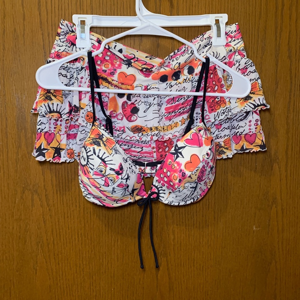 Victoria’s Secret Swim Top 36D & Swim Skirt M Cover-Up- Set – Pink/Black/White